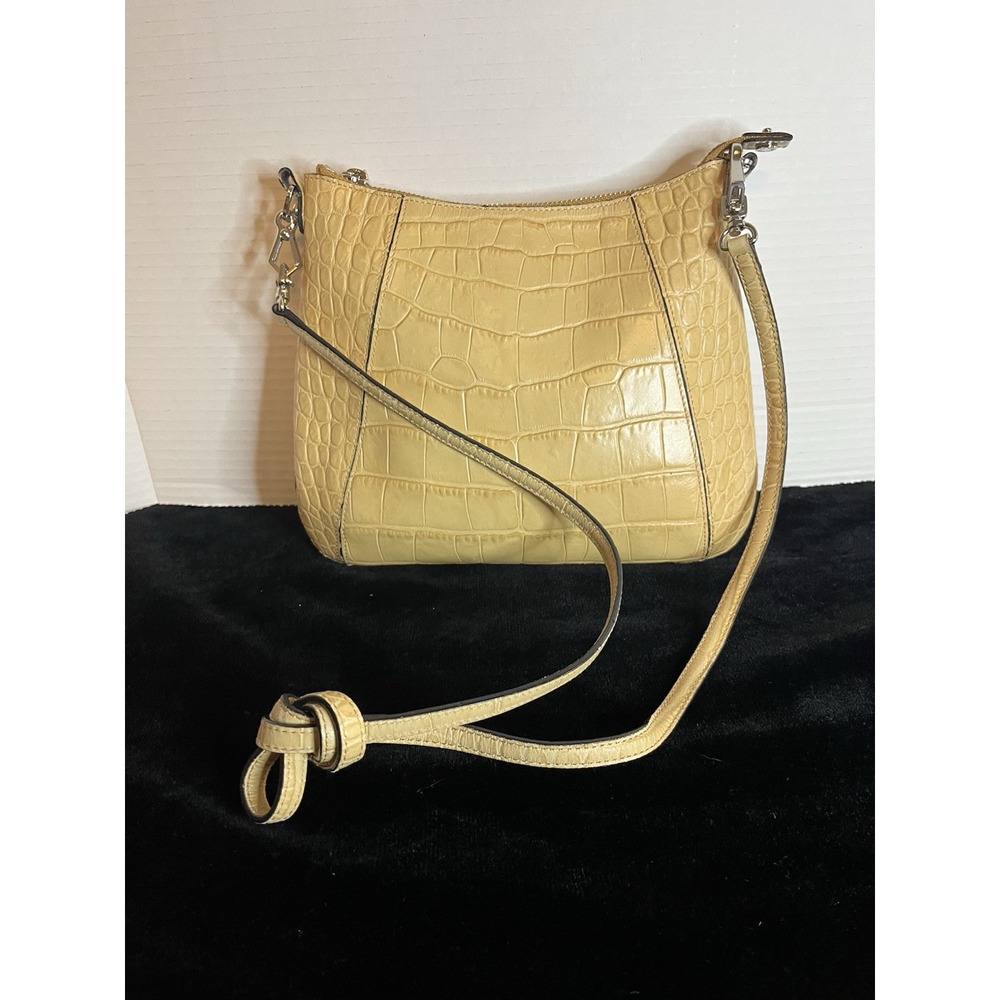 Monsac Leather Purse Handbag Beige Gator Embossed Zip Shoulder Bag Original Tag